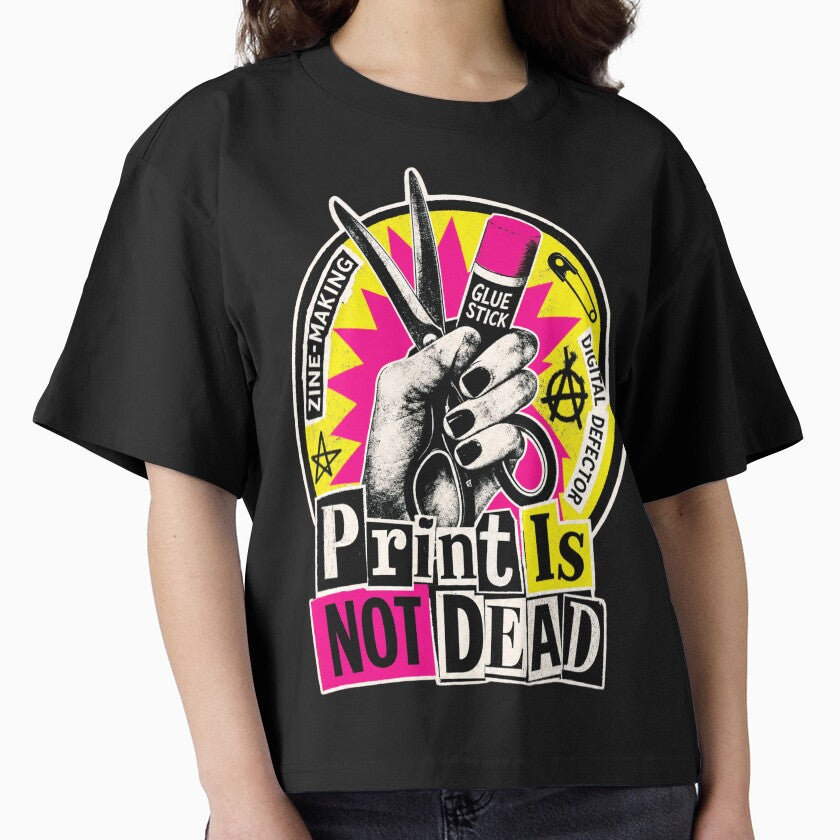 Print Is Not Dead Shirt, Zine Making Graphic Tee, DIY Punk Art T-Shirt, Indie Printmaker Gift, Analog Creator Shirt, Cut And Paste Collage Tee by KAYJAY DESIGNS