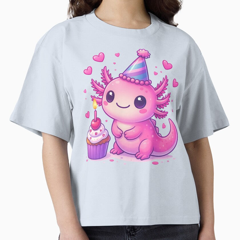 Cute Birthday Axolotl with Cupcake and Party Hat by ArtfulWeave