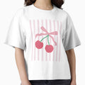 Red Cherries with Pink Bow Watercolour Stripes by winterpumpkin