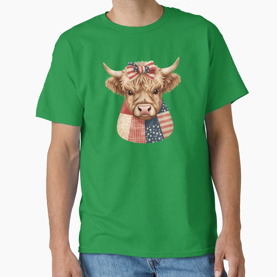 Highland Cow Patchwork Patriotic America 250 July 4th by VectorJoy
