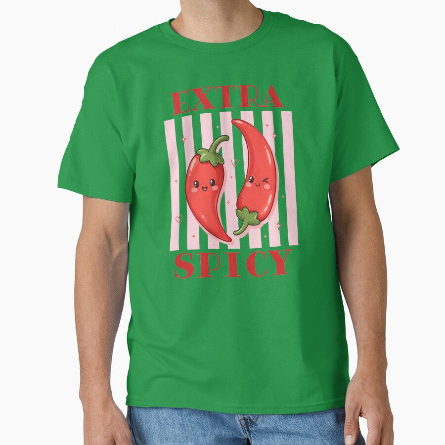 Extra Spicy Retro Cute Kawaii Chili Peppers Funny Food Typography by CoquetteDigitalArt