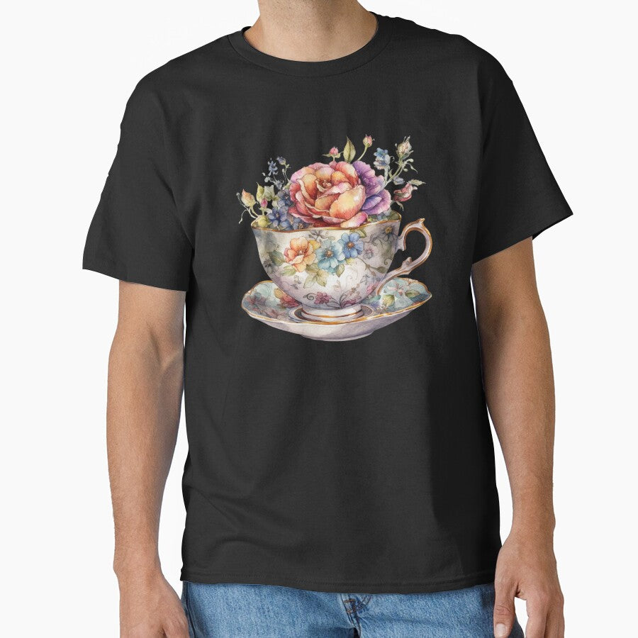 Vintage Teacup in blue Floral Tea - Pink rose royalcore paris baroque by Fantasy Cache