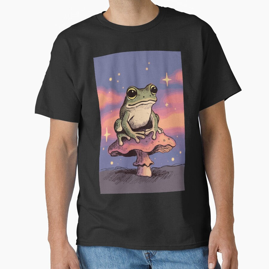 Cavetown Whimsical Frog on Mushroom Twilight Illustration by Custom Crest