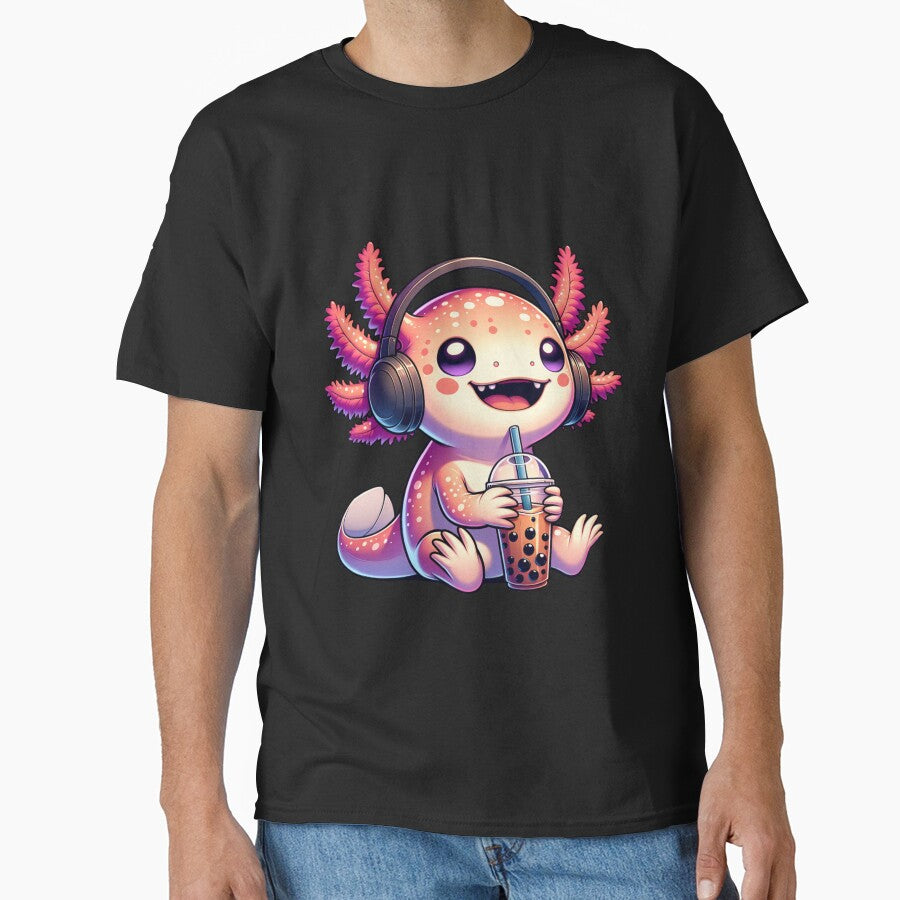 Cute Axolotl Listening To Muisc And Drinking Boba. Funny Axolotl And Boba Lover by ahmed2751989