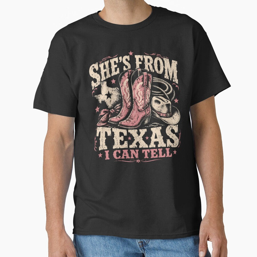 She’s From Texas I Can Tell – Pink Cowgirl Boots Western Texas Girl Design by PosiMCreations