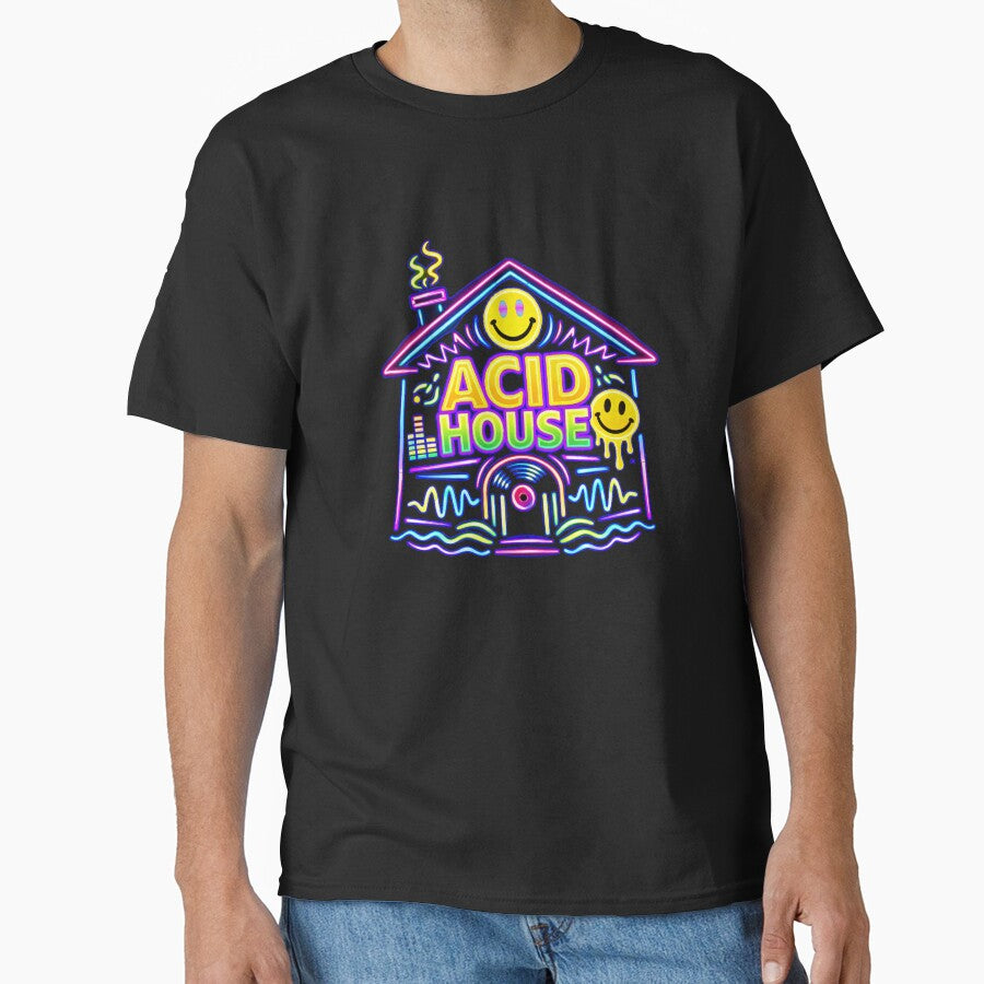 Acid House Neon Graphic – Smiley Rave House Design by leyfinder
