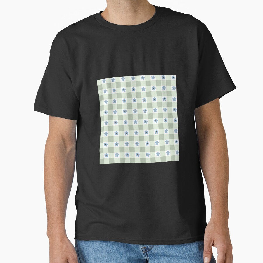 Sage Green Gingham Flower Pattern by Zaya_art
