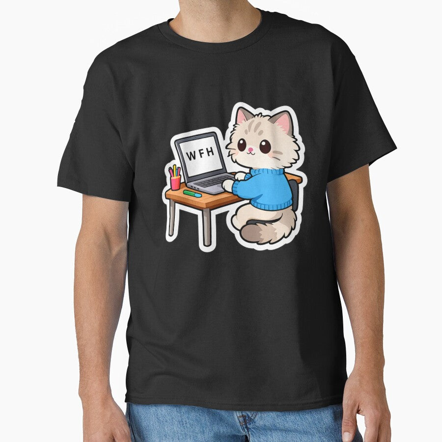 Kawaii Cat Working From Home Sticker – Cute WFH Laptop Kitty by ahfas86