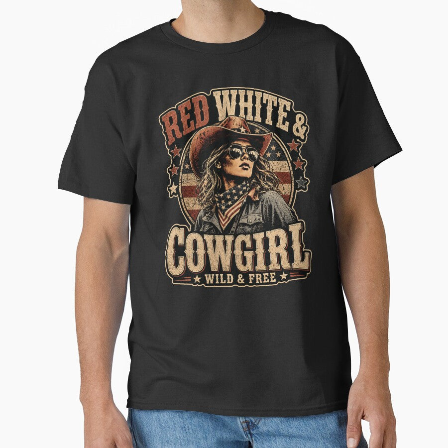 Red White & Cowgirl Wild And Free – Patriotic Western Cowgirl Country Design by PosiMCreations