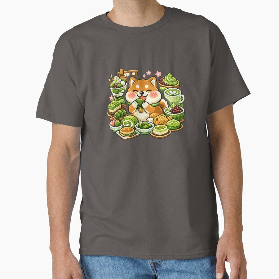 Kawaii Shiba Inu Surrounded by Matcha Sweets Sticker | Kyoto Japanese Cafe Aesthetic by kawaii animal store (in Japan)