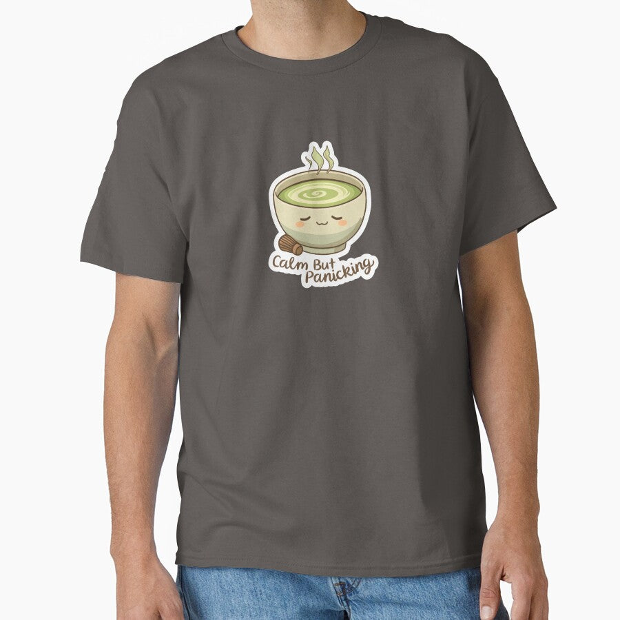 Calm But Panicking Matcha Sticker | Funny Anxiety Kawaii Matcha Design by magiquecreations