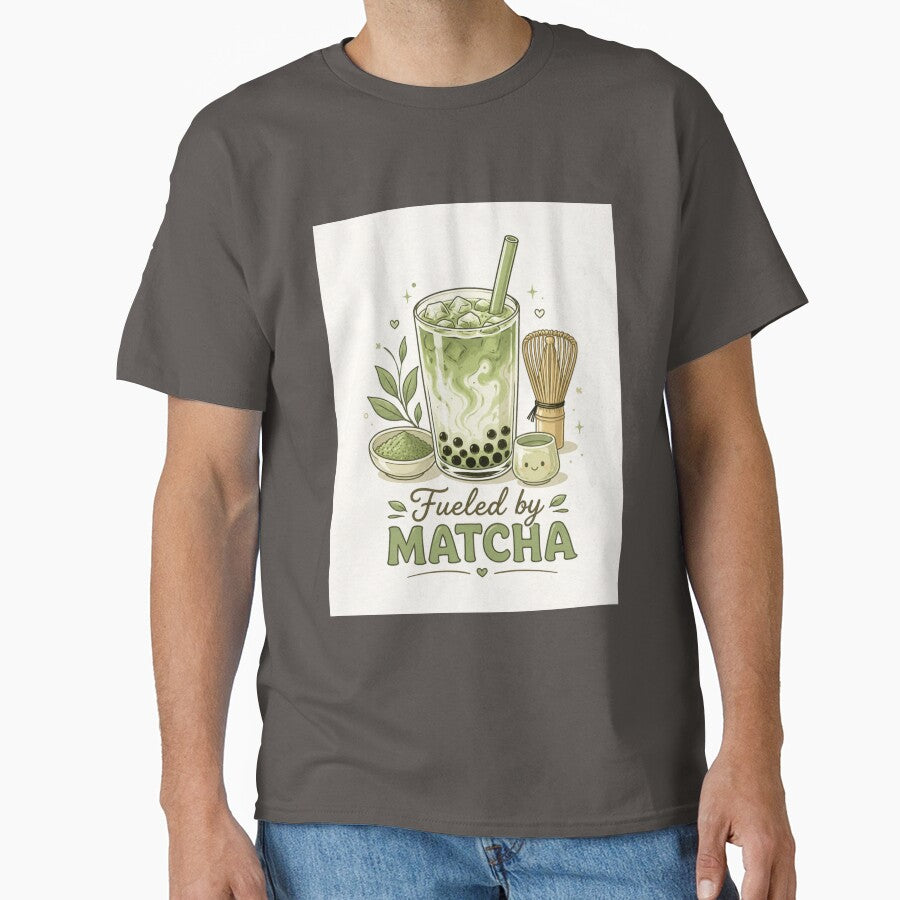 Fueled by Matcha Minimalist Aesthetic | Cute Iced Matcha Latte Line Art | Pastel Coffee & Tea Lover Design by LuxeBuzz