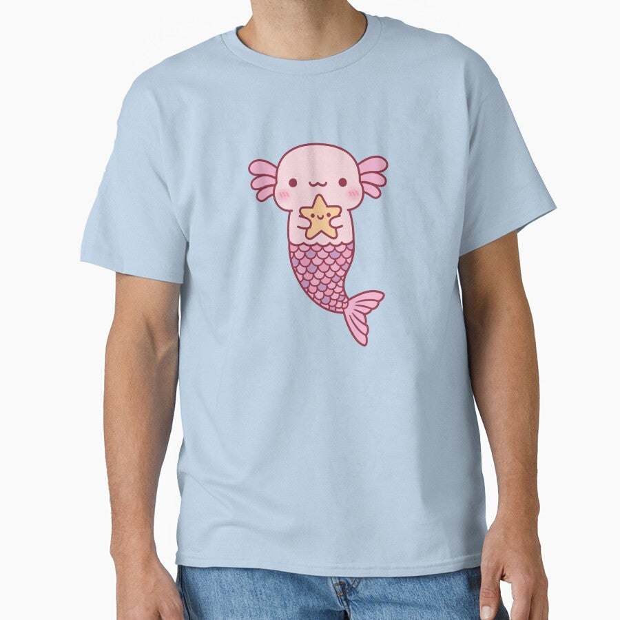 Cute Axolotl Mermaid Holding Starfish by rustydoodle