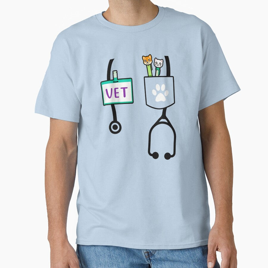 Veterinarian Vet Tech Pocket Design With Cute Cat Dog Stethoscope Art by stellarofsea