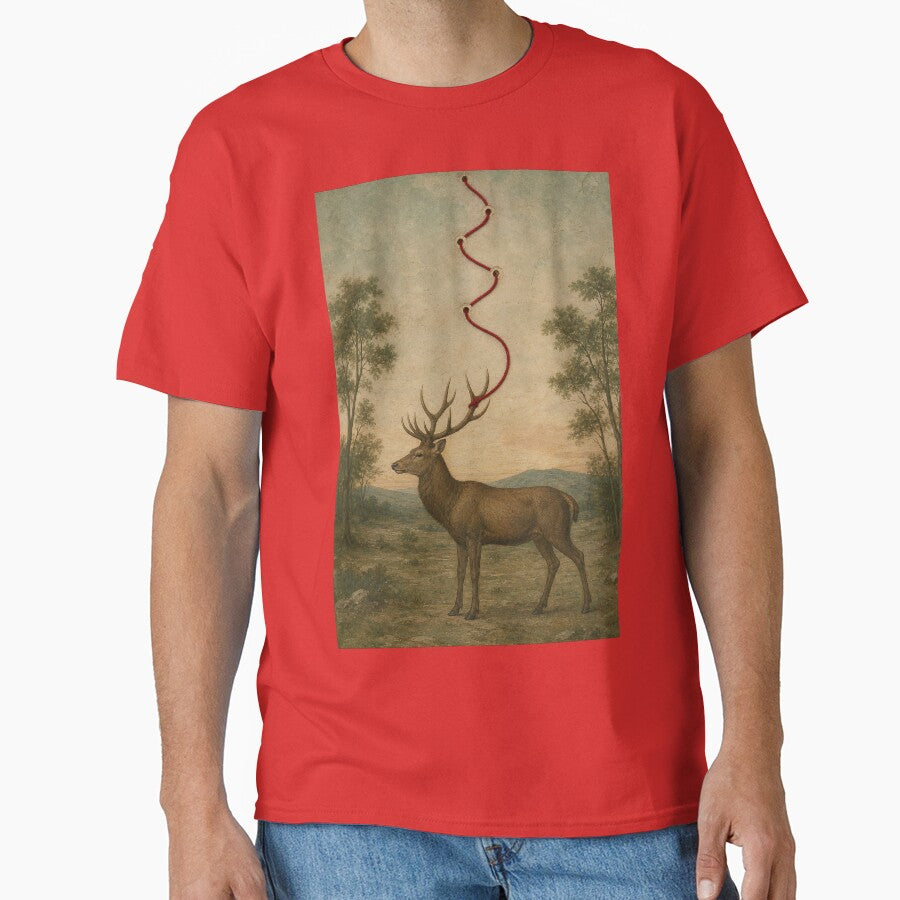 Red Thread Stag Vintage Forest Painting by ALShammari965