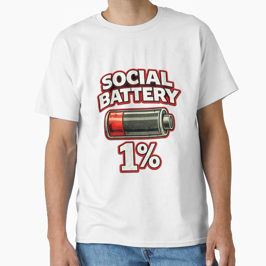 Social Battery 1% – Funny Introvert Humor Shirt by Wild Pixel Studio