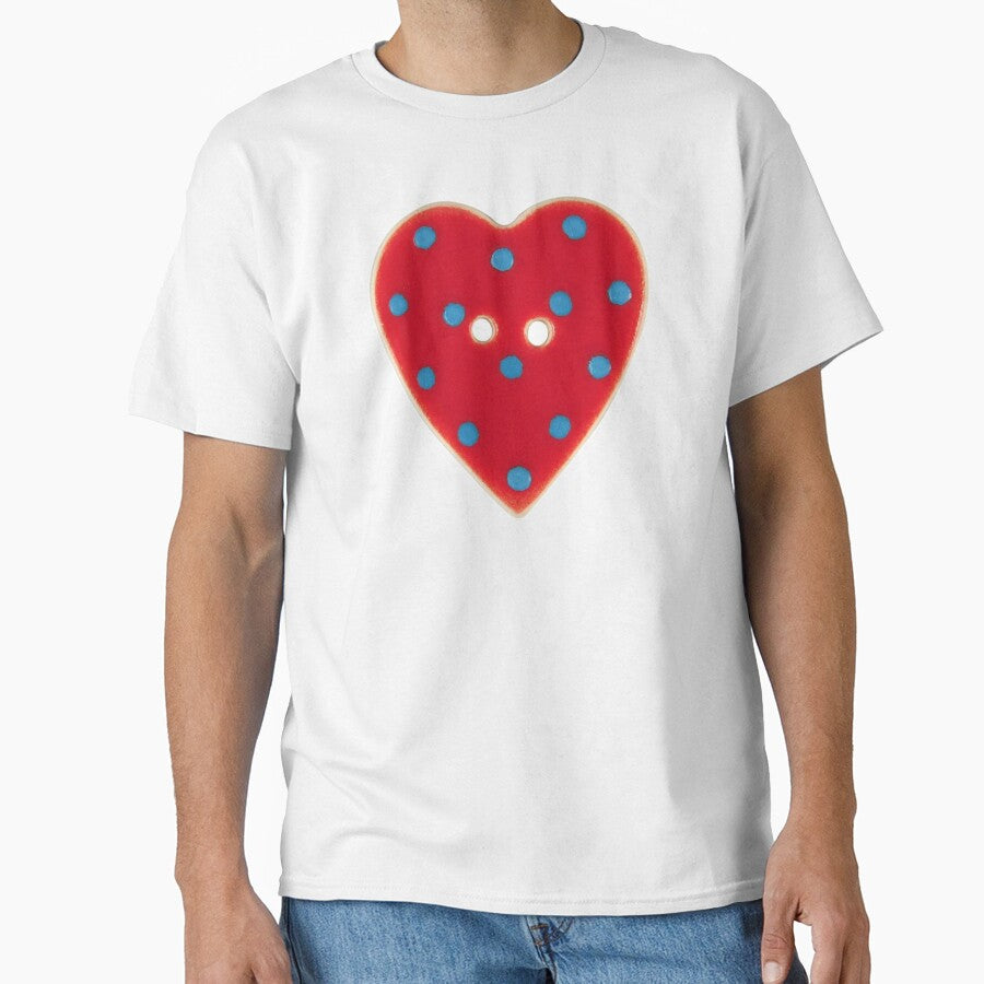 red blue polka dot heart button by teethfairy