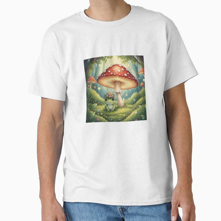 Cottagecore Frog Under a Mushroom - Cute Whimsical Nature Aesthetic by Dinozilla