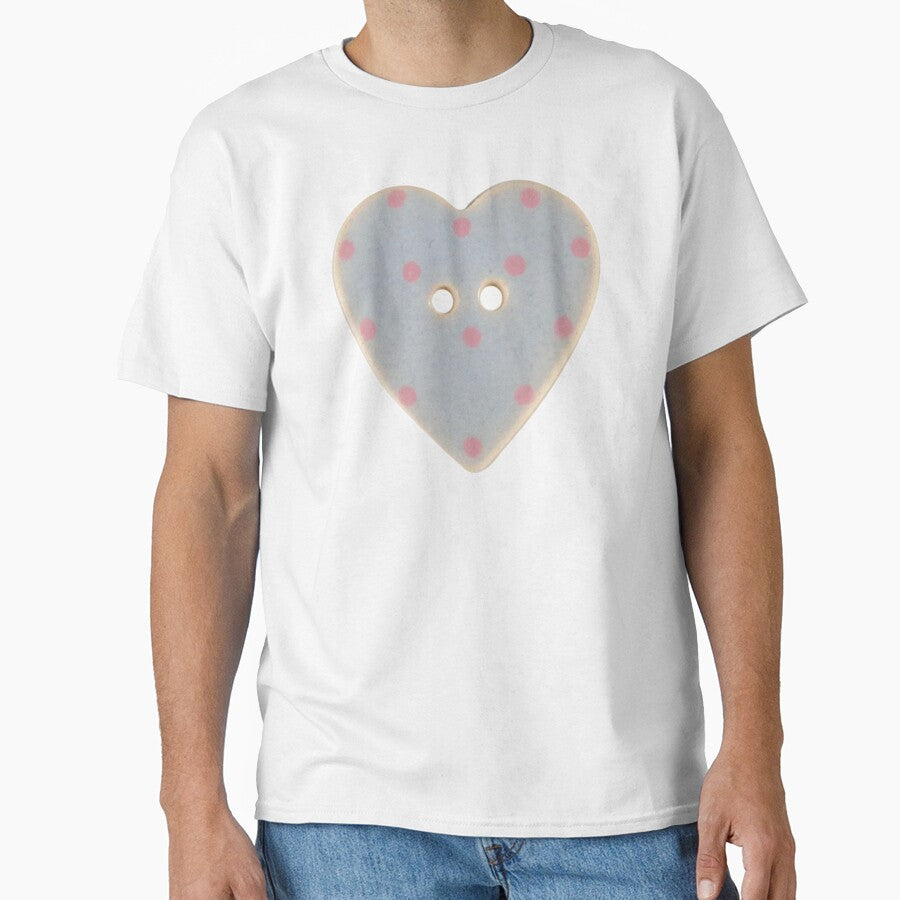 blue pink polka dot heart button by teethfairy