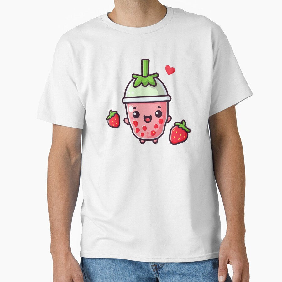 strawberry boba tea cup with cute little strawberries made for stickers. by SaraDatCool