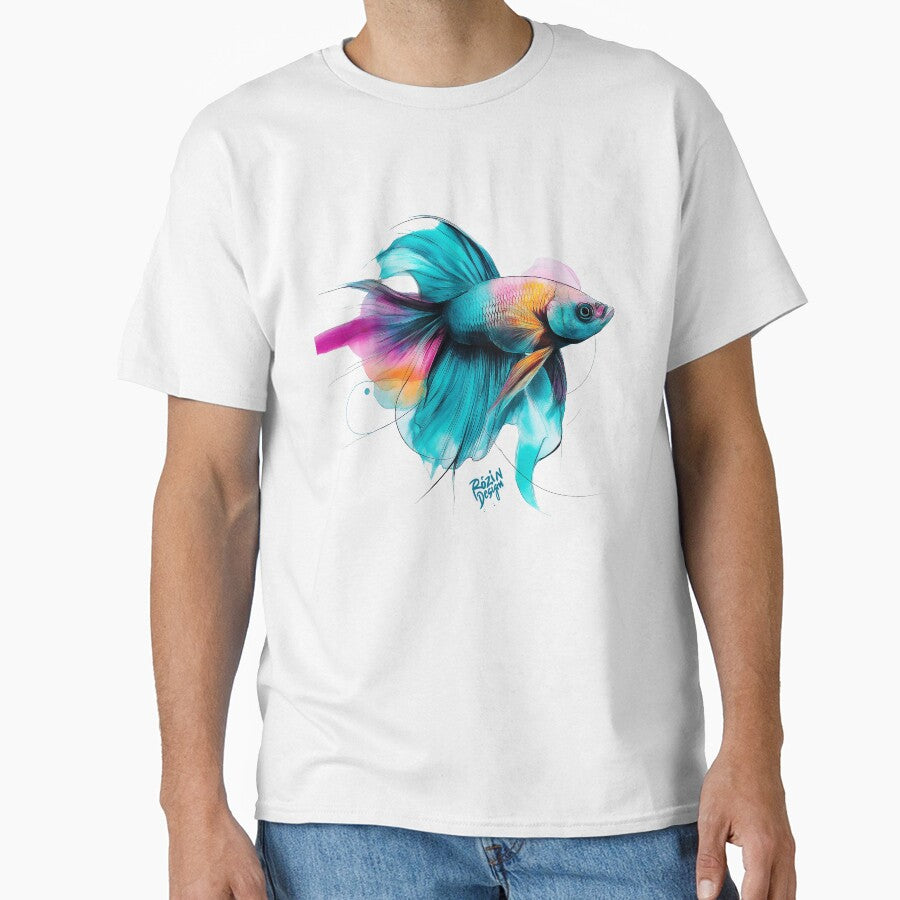 Neon Betta Fish – Turquoise Pink Vibrant Aquatic Line Art by Rozin-Design