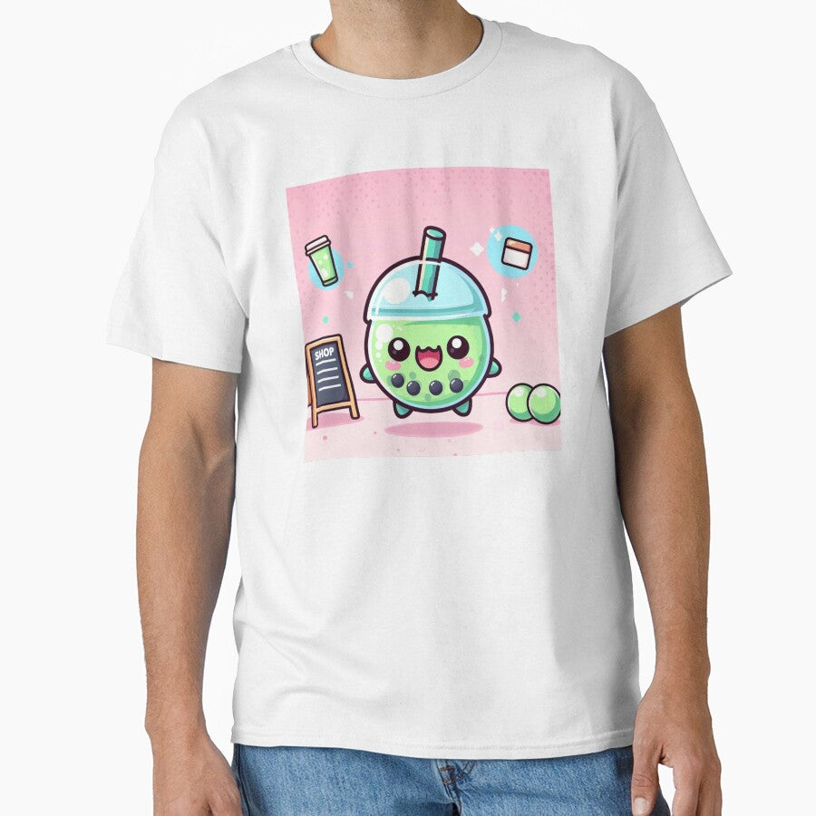 Green tea kawaii bubblle tea with boba and pink background by SaraDatCool