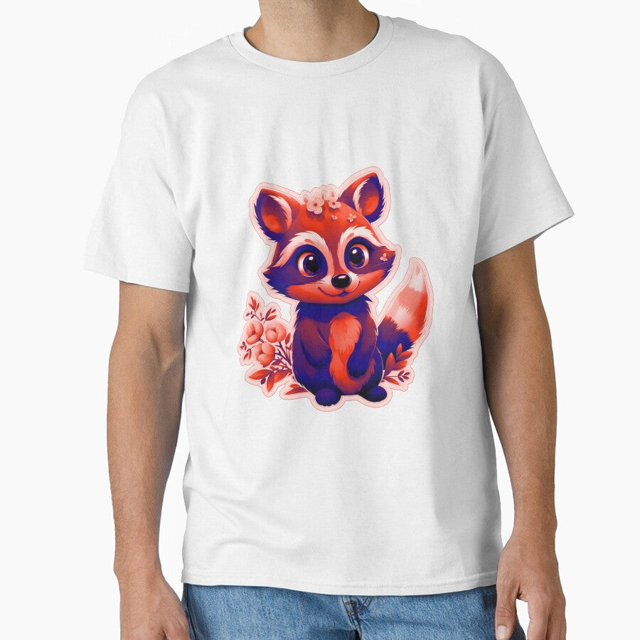 Red And Dark Blue Flower Raccoon Shirt and sticker design by Zeesdesign by ZEESDESIGN