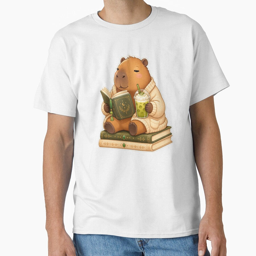Unbothered Capybara Reading With Iced Matcha Cozy Book Lover Sticker by miubiyori