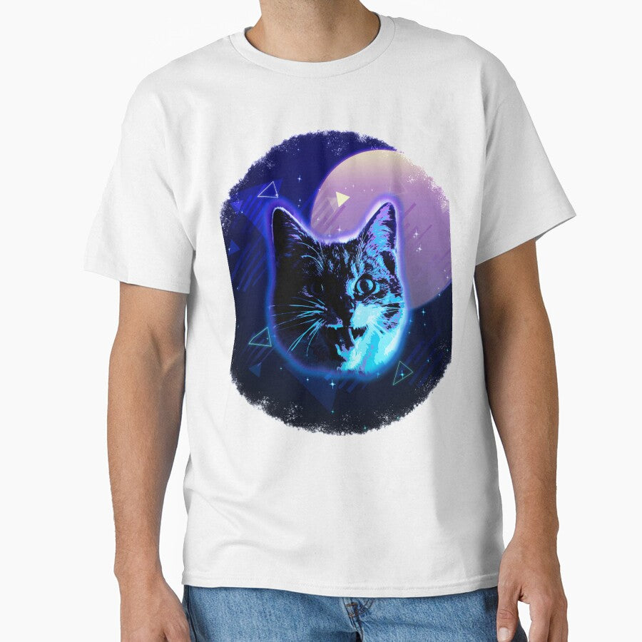 Cat Face Shirt Trippy 80s Rave Neon Disco Retro Kitten Tee by cgocgy