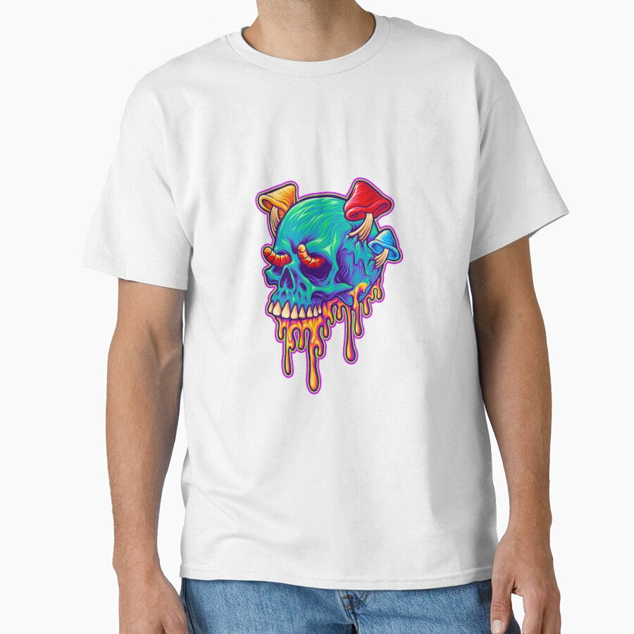 Psychedelic Melted Skull Mushrooms - Trippy Dripping Skull Art - Neon Shroom Design by leen12 Art Designs Prints