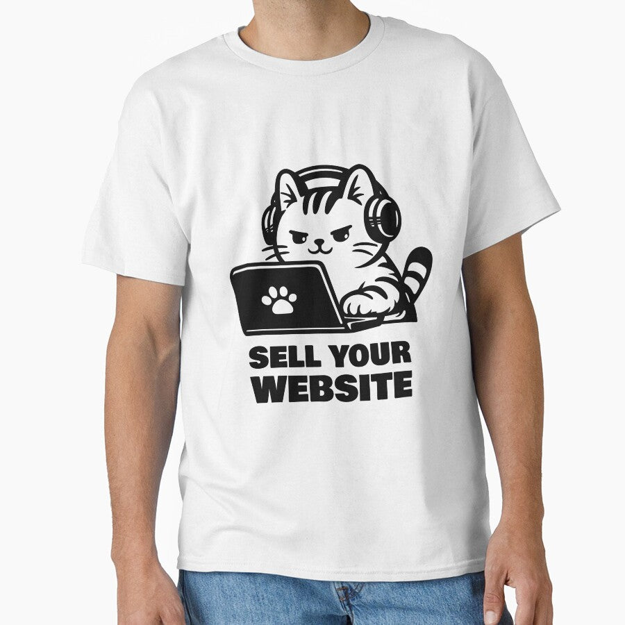 Sell Your Website Funny Cat with Laptop Business Design by Skryp-art