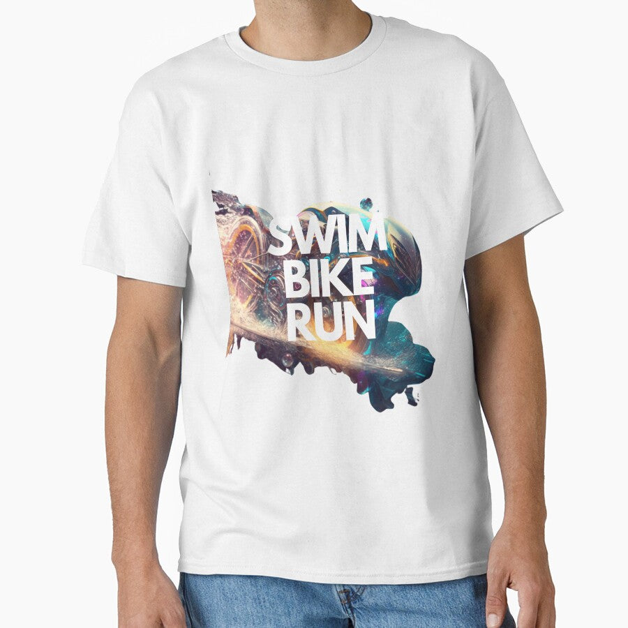 Swim Bike Run Triathlon White on Black Cyber Fairy Grunge, Ghostcore, wide-angle, Cinema4D rendering by Triathlongram