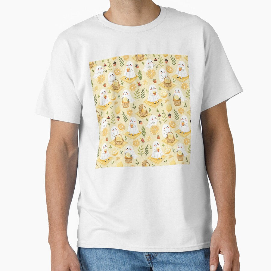 Cute Lemon Ghost Picnic Pattern by Storybook Botanica