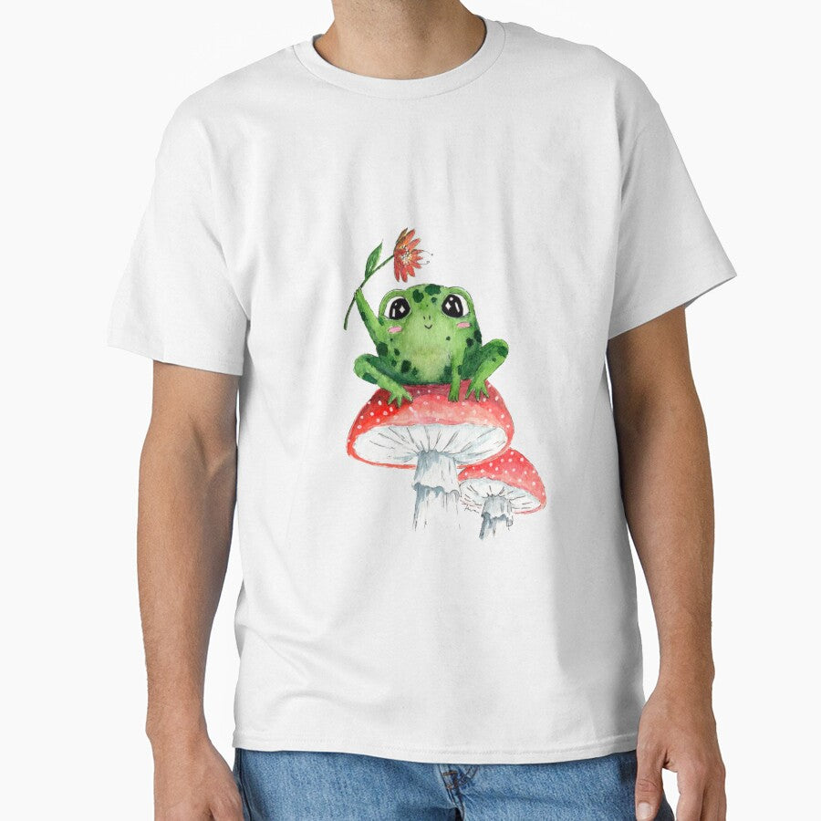 Cute Frog with flower sitting on musroom by myrll