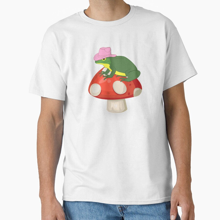 Frog With pink Cow Hat on a mushroom by Space Art