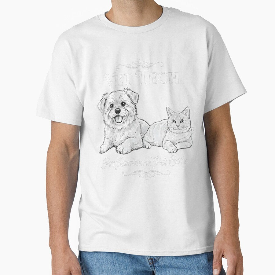 Vet Tech Professional Pet Care - Cute Dog and Cat Sketch by Trendora Stor