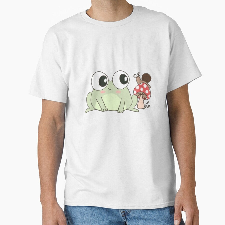 Cute cartoon frog with a snail friend on a mushroom by Yarafantasyart