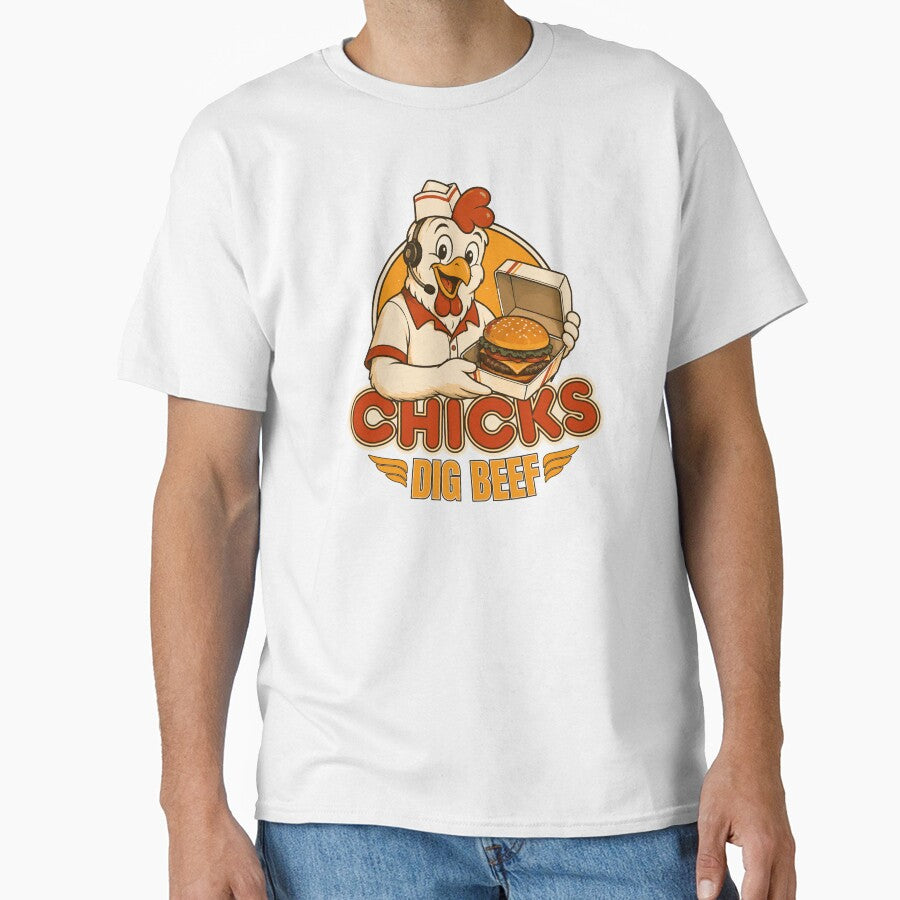 Chicks Dig Beef – Retro Chicken Burger Mascot by KennyTheBartender