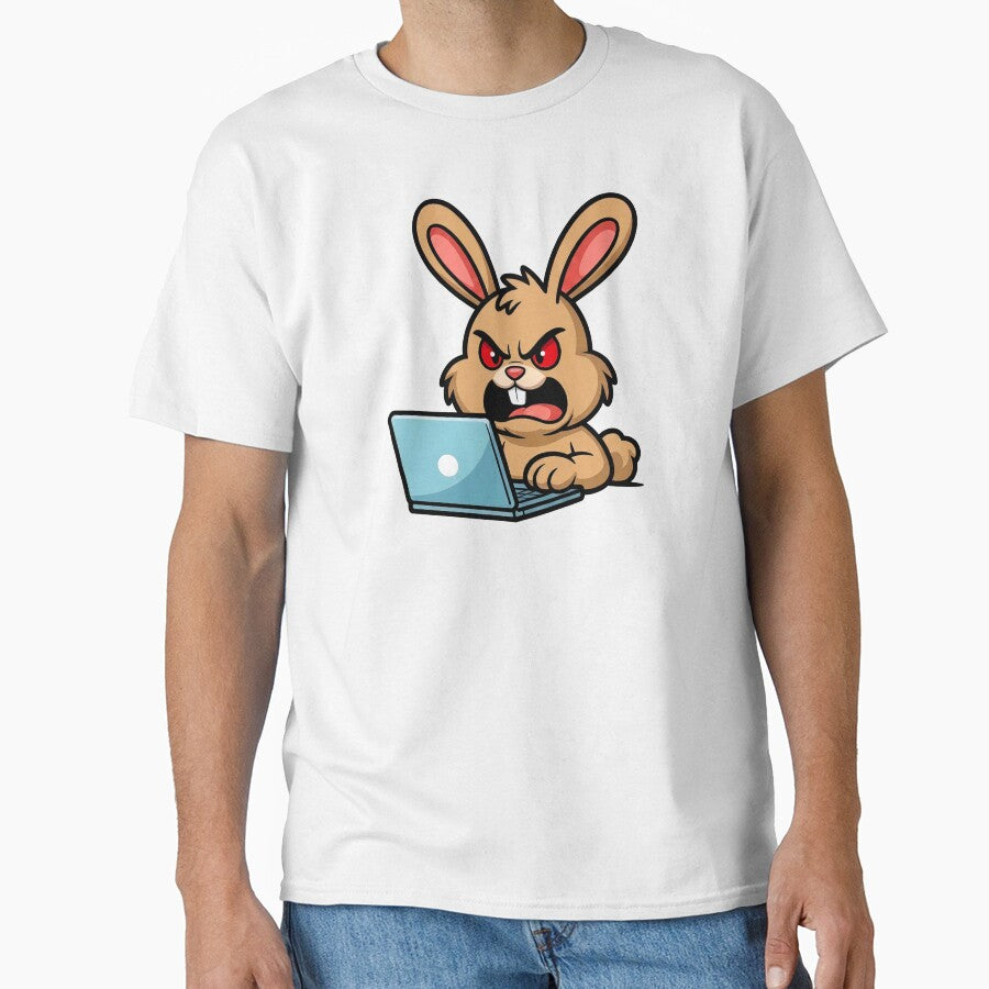Stressed Bunny with Laptop - Angry Rabbit Working Mascot by MavtM