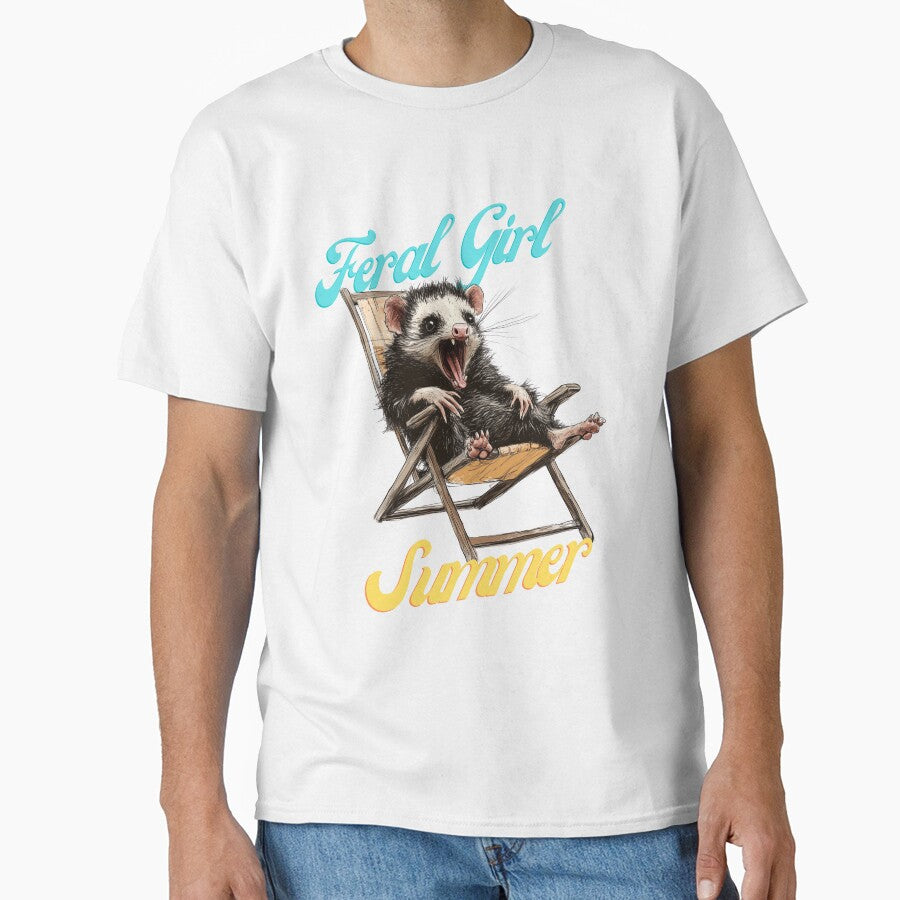 Feral Girl Summer Opossum | Funny Animal Meme Tees and Stickers by Envision Designs