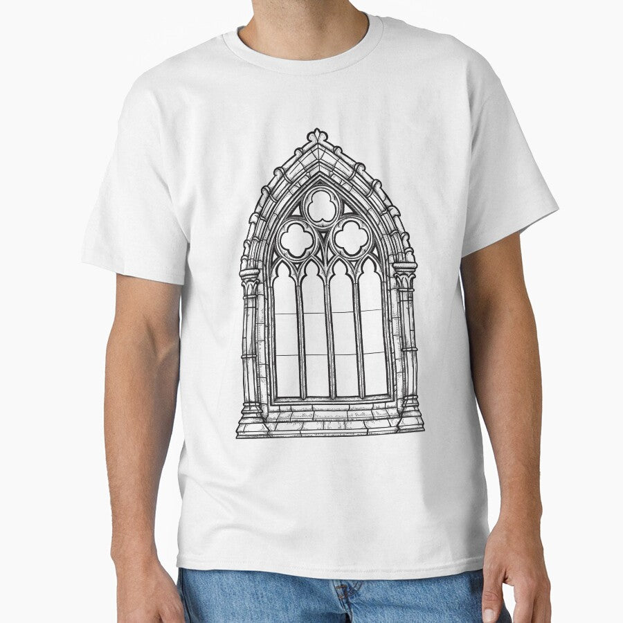 Gothic Cathedral Window Engraving Style Drawing - Black by Arcane Orchid