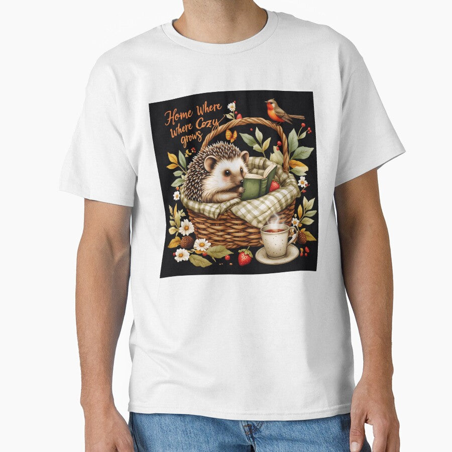 Cozy Hedgehog Reading in Picnic Basket | Woodland Animal Illustration by Crimsonstudio82