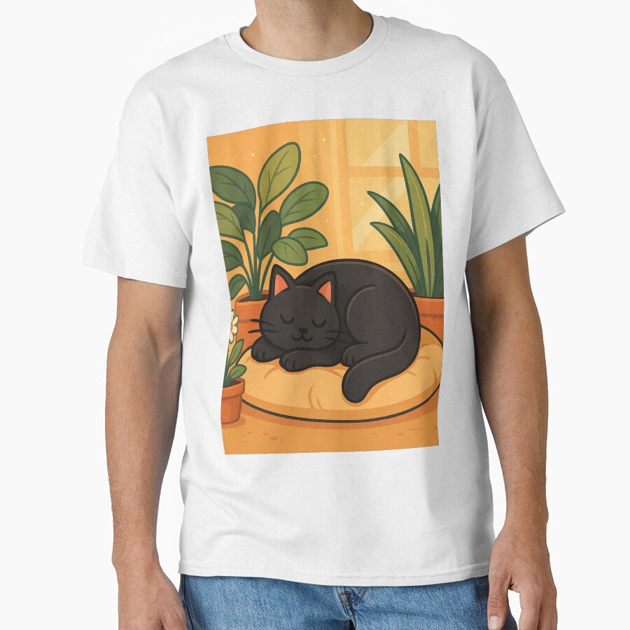 Black Cat Nap – Cozy Plant Room Illustration by Artistica1234