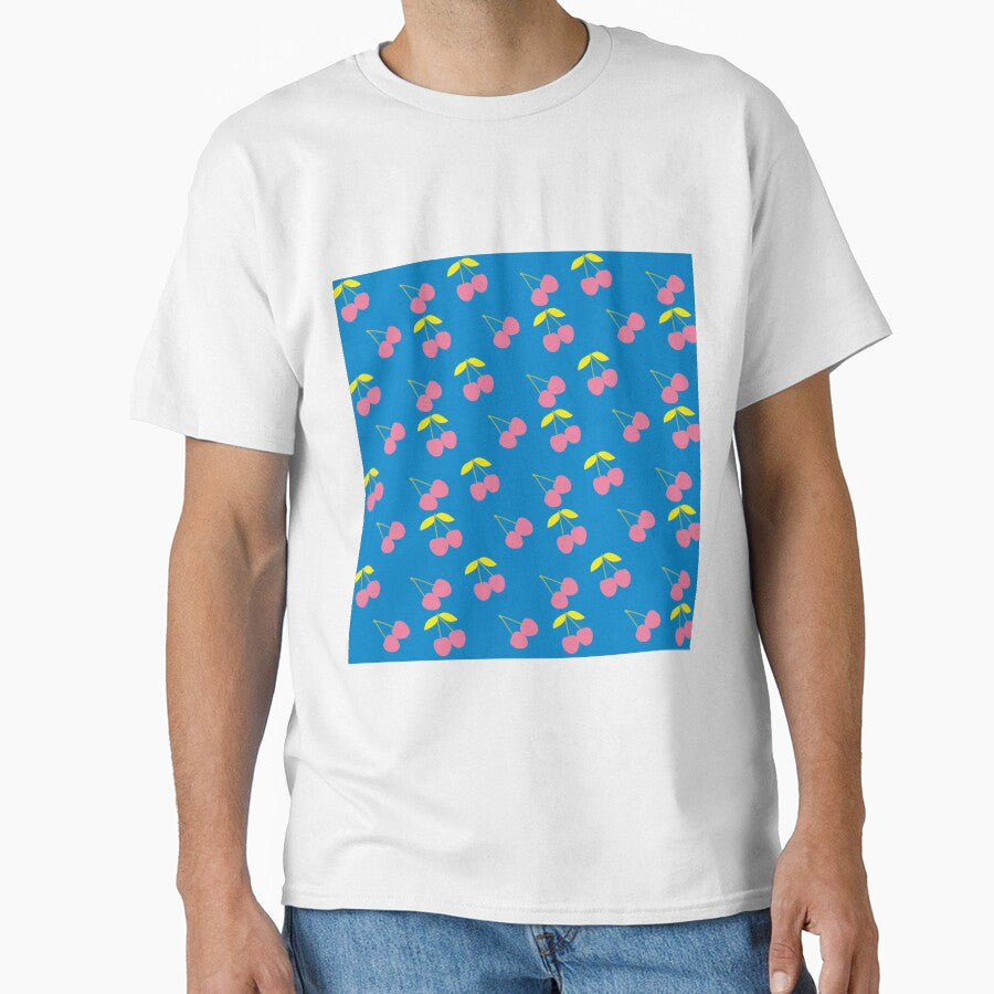 Retro Cherry Pattern _Elegant Bright Blue Pink Yellow by Mimi Huang