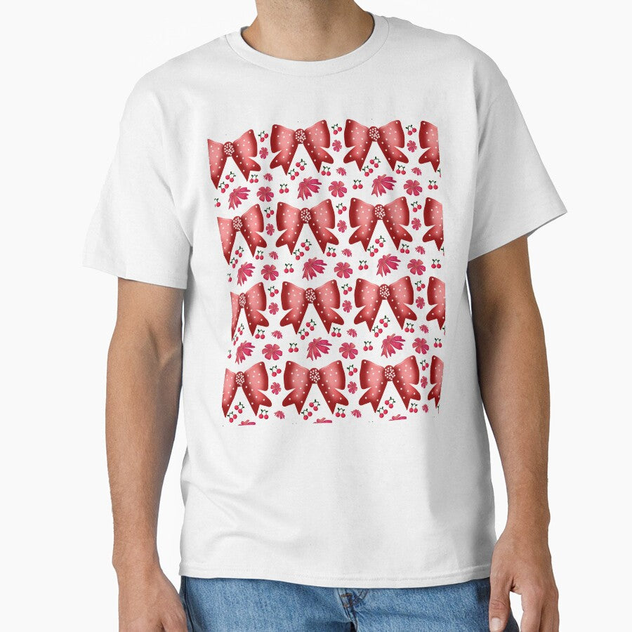 Cherry Bow Pattern Cute Red Aesthetic Coquette Style Floral Design by HopeAndHustle