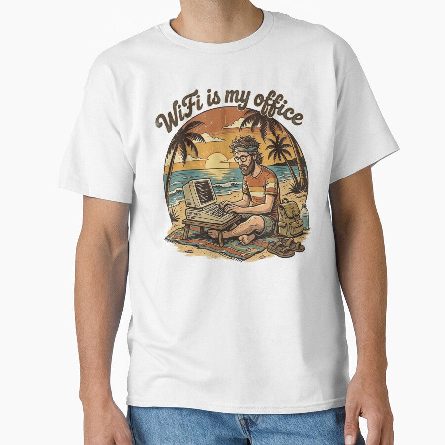 WiFi Is My Office Retro Beach Digital Nomad T-Shirt by urbinet