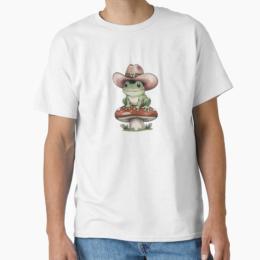 Cute Frog in Pink Cowboy Hat on Mushroom by PholPol1959