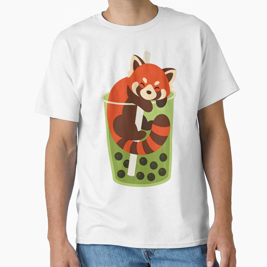 Kawaii Red Panda Drinking Matcha Boba Tea by BlueCoyoteDigital