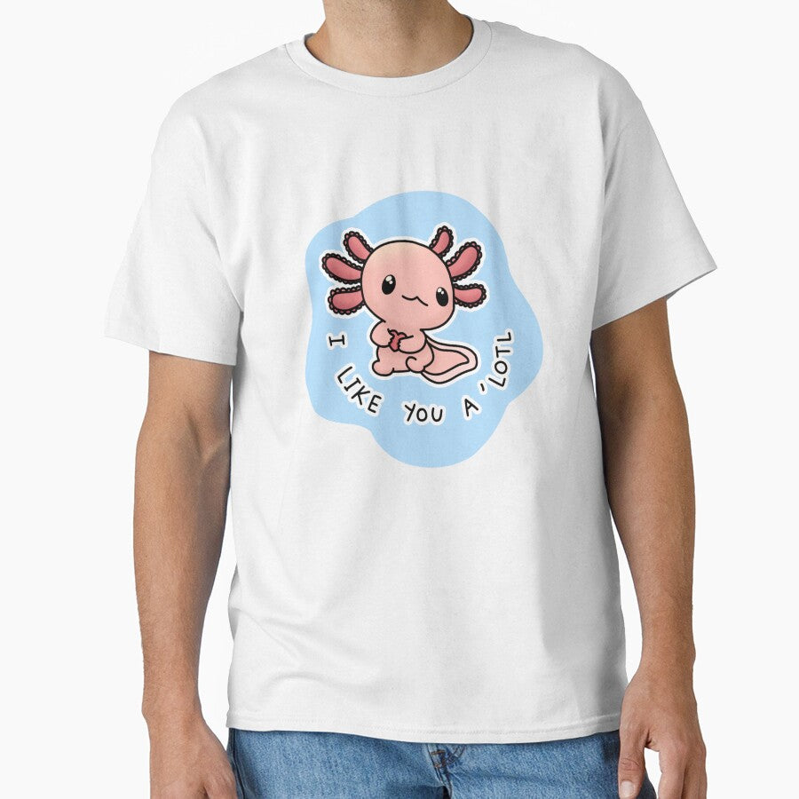 Leucistic Axolotl "I like you a lotl" (Pink Axolotl) by Lucesco