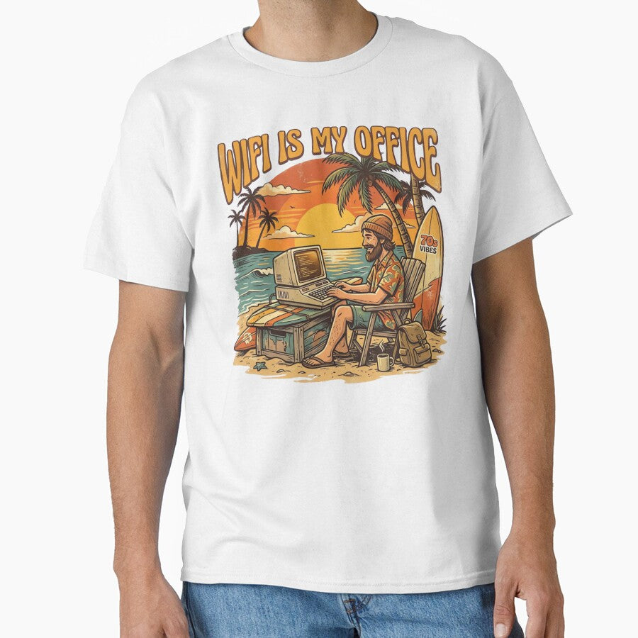 WiFi Is My Office Vintage Digital Nomad Beach T-Shirt by urbinet